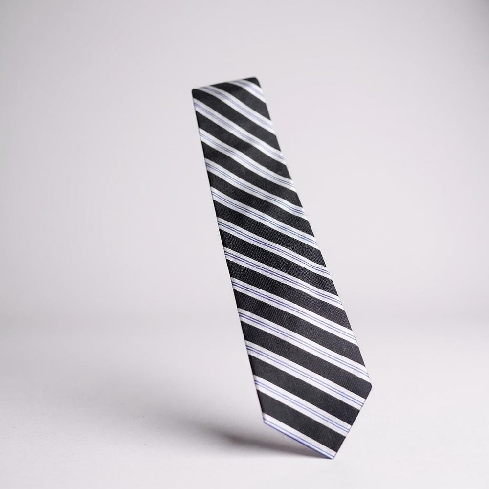 Jos. A. Bank Long Black and White Striped Tie 100% Silk NWT